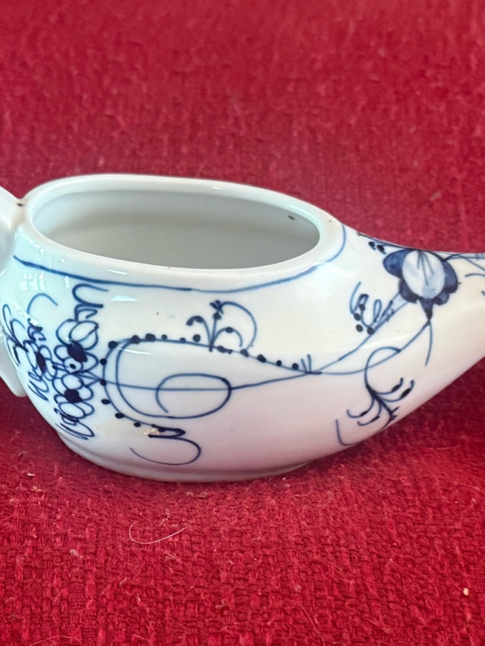 Antique German Blue & White Porcelain Invalid Feeder Cup - Floral Pattern #3710